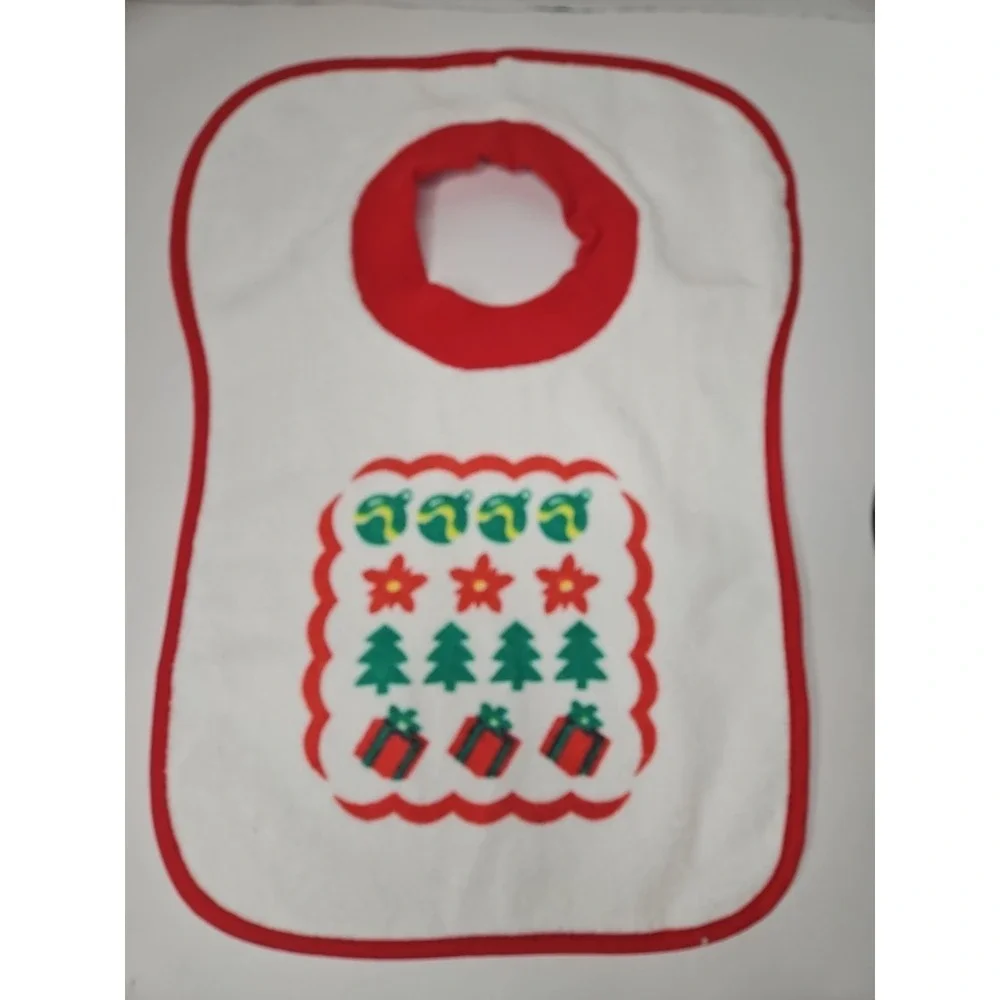 Vintage Terry Cloth Baby Bib Dee Givens & Co Christmas Pullover Tree Gift Cotton